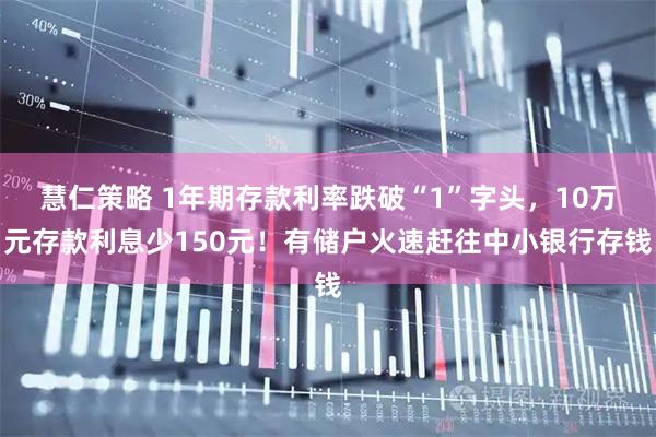 慧仁策略 1年期存款利率跌破“1”字头，10万元存款利息少150元！有储户火速赶往中小银行存钱